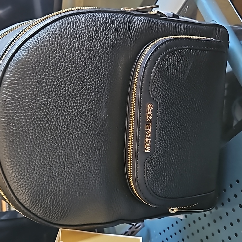 New Michael Kors Jaycee Medium Zip Pocket Backpack Leather Black